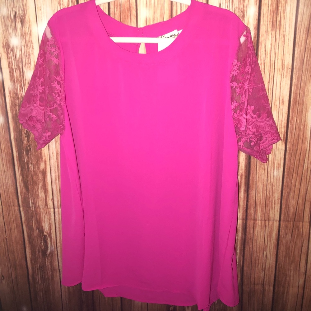 Hot pink lace sleeve blouse
